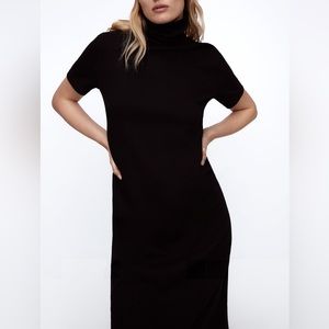 ZARA Ottoman Ribbed Turtleneck Midi Knit Dress